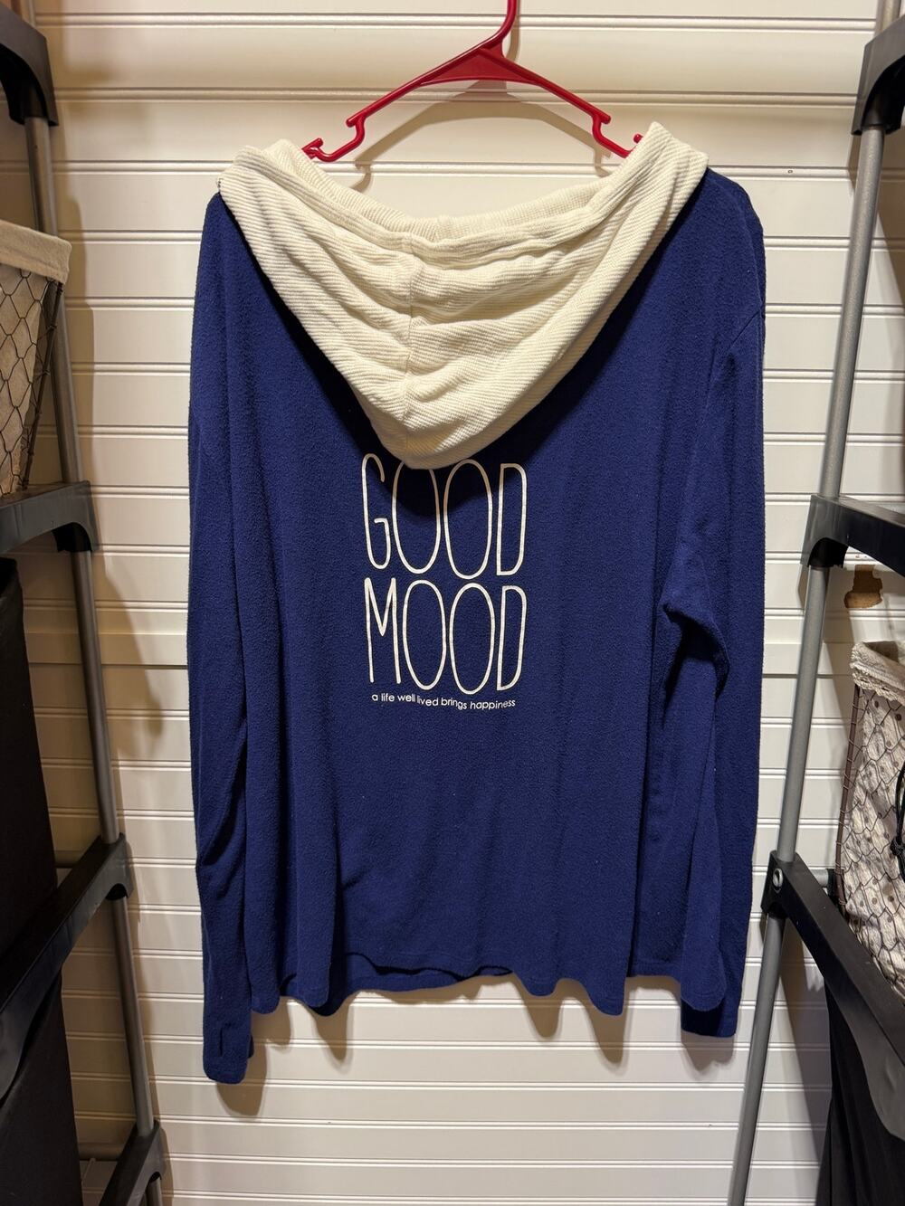 Peace Love World Split Color Hoodie w/Split Front & Back Graphic Sweater Size XL